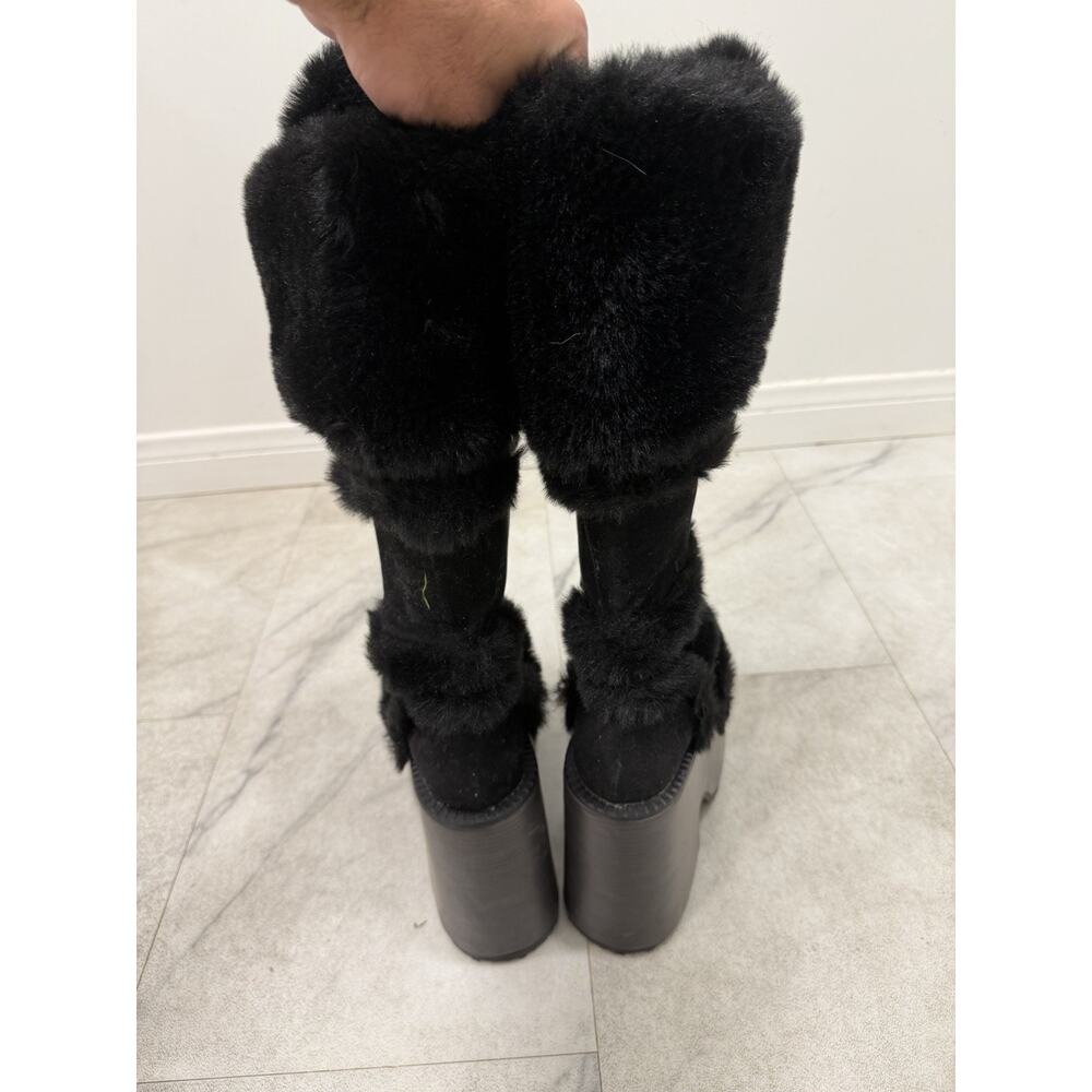 Women’s Black Faux Fur Lined Lace-Up Platform Knee High Boots US 8 - Picture 3 of 7